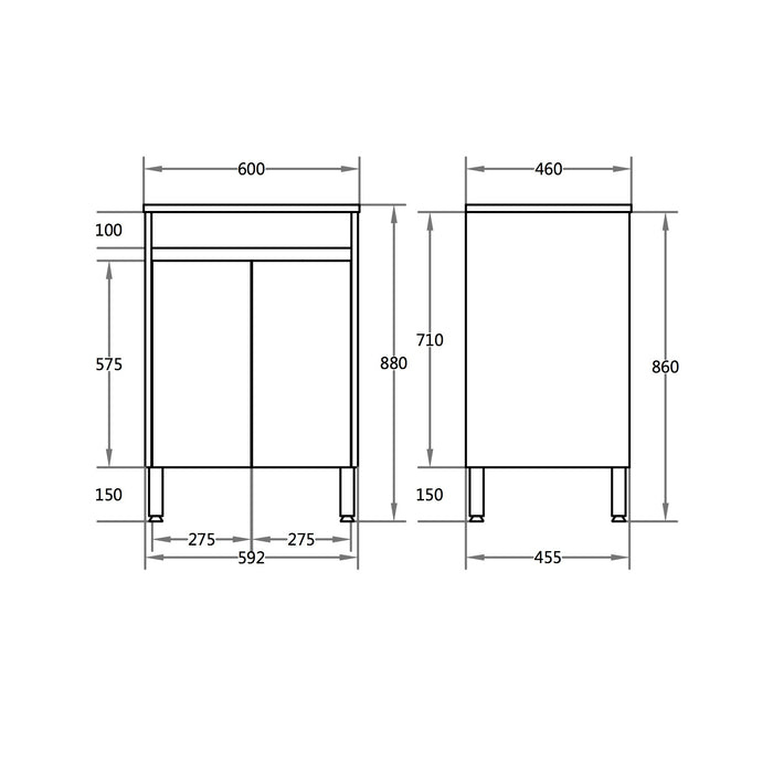 PVC 600mm Vanity On Legs