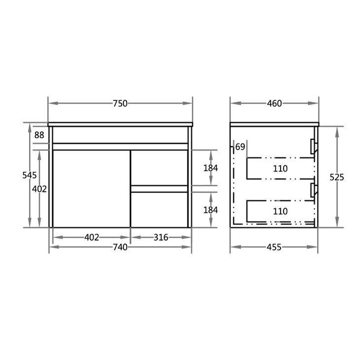 PVC 750mm Wall Hung Vanity