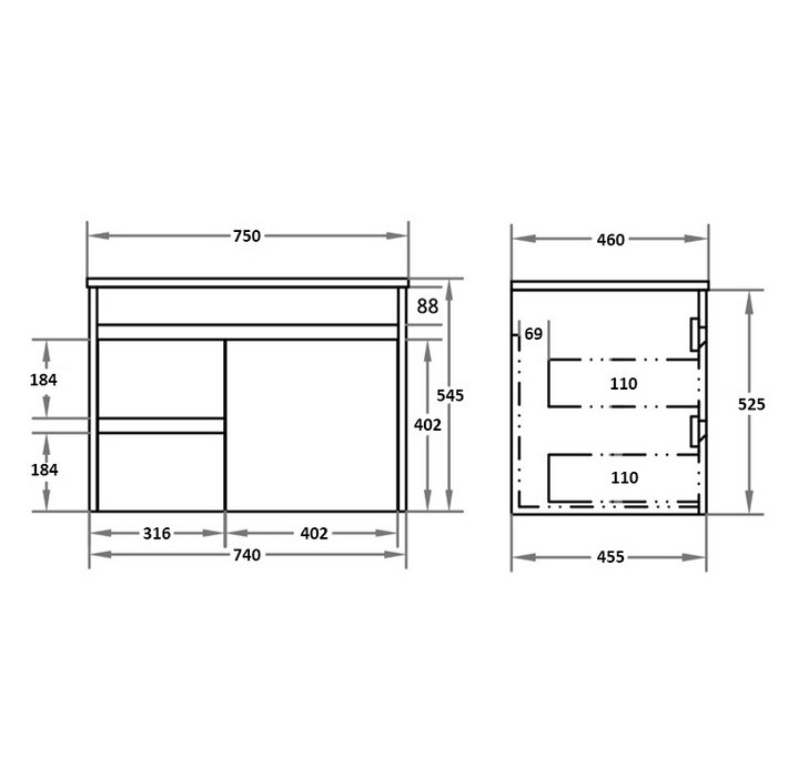 PVC 750mm Wall Hung Vanity