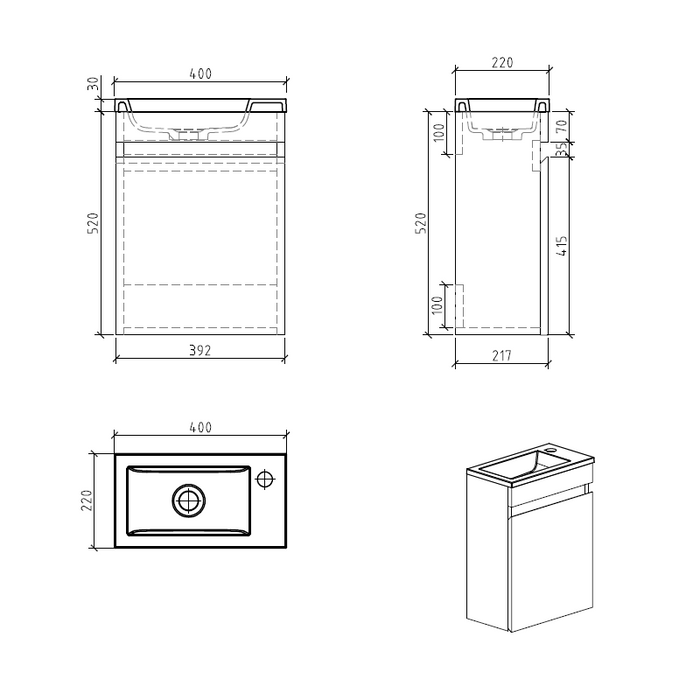 Piccolo 400 White Oak Wall Hung Vanity By Indulge® - Acqua Bathrooms