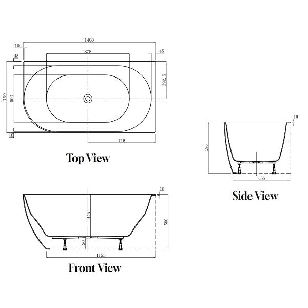 Polino 1400 Lucite Right Corner Fit Freestanding Bath Tub