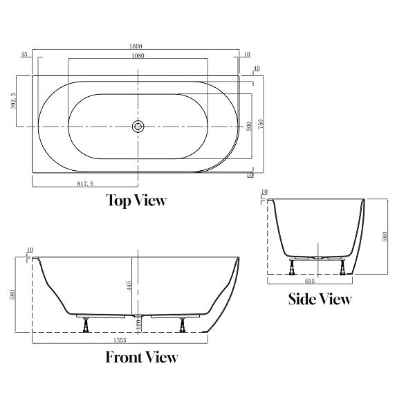 Polino 1600 Lucite Left Corner Fit Freestanding Bath Tub