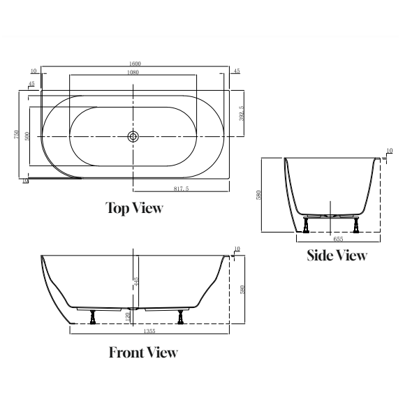 Polino 1600 Matte White Right Corner Fit Freestanding Bath Tub