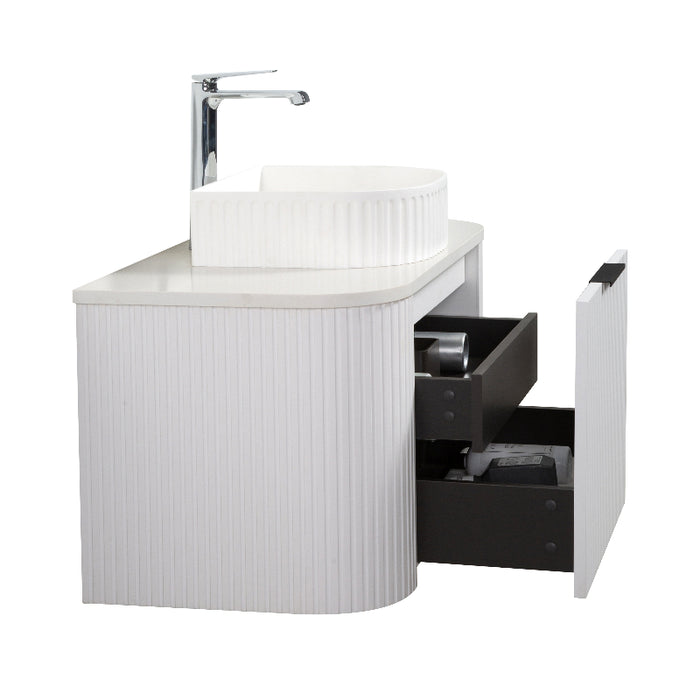 Indulge | Ronda 900 Curved Fluted Matte White Wall Hung Vanity With Basin - Acqua Bathrooms