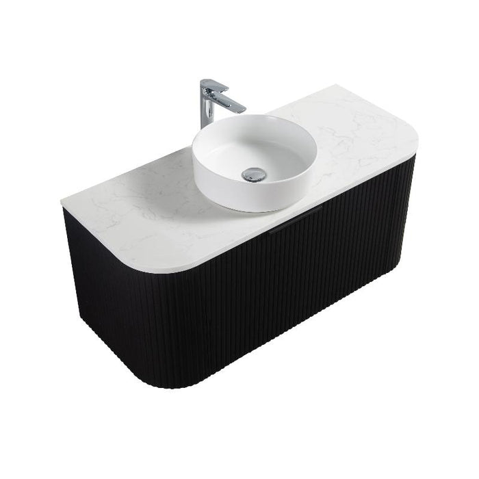 Ronda 900 Curved Matte Black Fluted Wall Hung Vanity