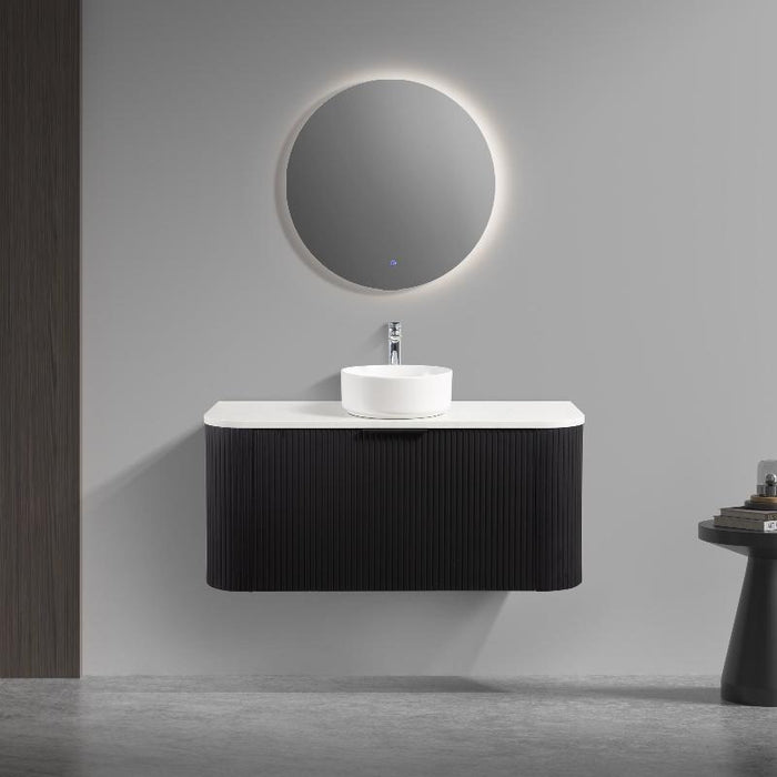 Ronda 900 Curved Matte Black Fluted Wall Hung Vanity