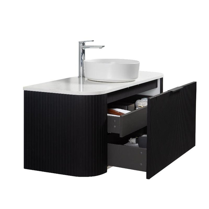 Ronda 900 Curved Matte Black Fluted Wall Hung Vanity