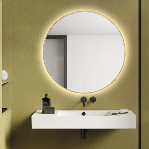 Indulge | Round Touchless Back-Lit Brushed Gold 600mm LED Mirror - Three Light Temperatures - Acqua Bathrooms