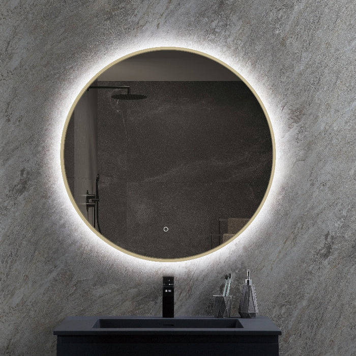 Round 800mm Brushed Brass LED Mirror - Three Light Temperatures