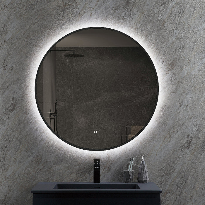 Round 800mm Matte Black LED Mirror - Three Light Temperatures