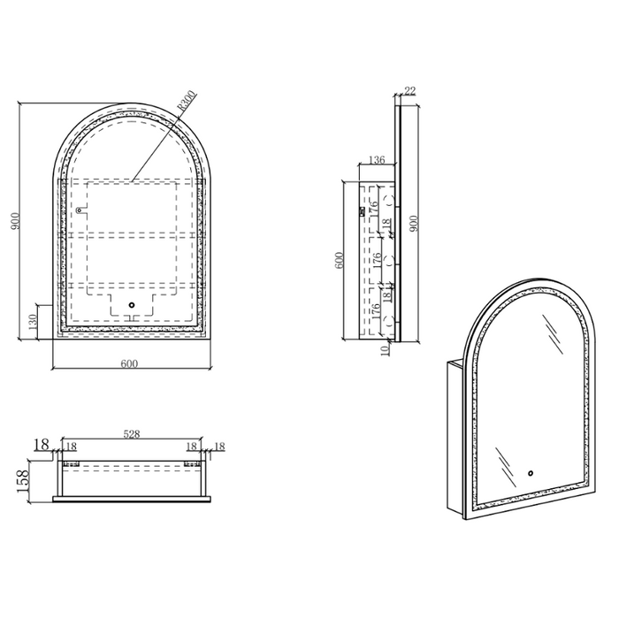 Arched LED Matte White Shaving Cabinet - Indulge