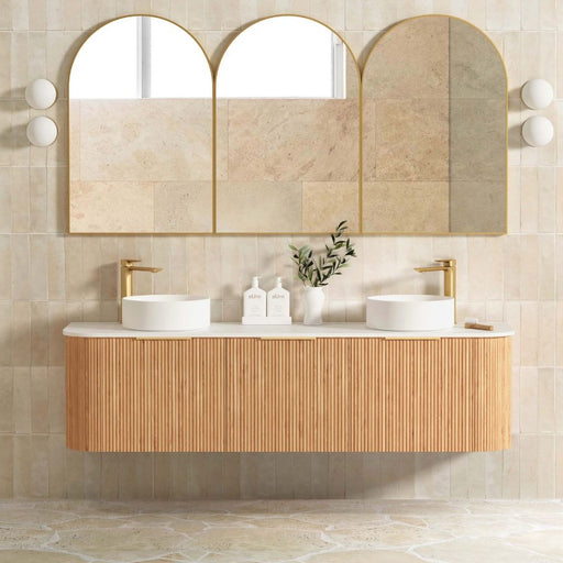 Otti | Bondi 1800 Curved Double Woodland Oak Fluted Wall Hung Vanity - Acqua Bathrooms