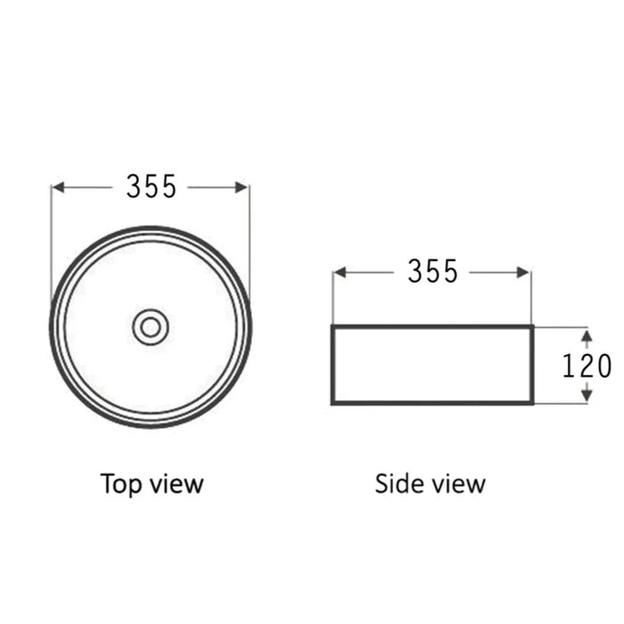 Radius 355mm Matte Black & White Above Counter Basin