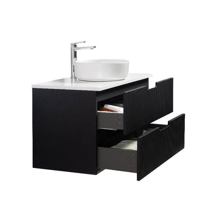 Indulge | Kelsa 900 Fluted Matte Black Wall Hung Vanity