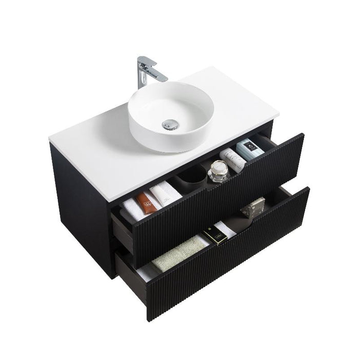 Indulge | Kelsa 900 Fluted Matte Black Wall Hung Vanity