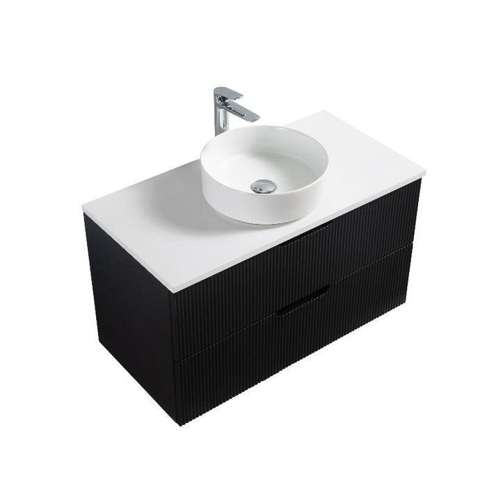 Indulge | Kelsa 900 Fluted Matte Black Wall Hung Vanity