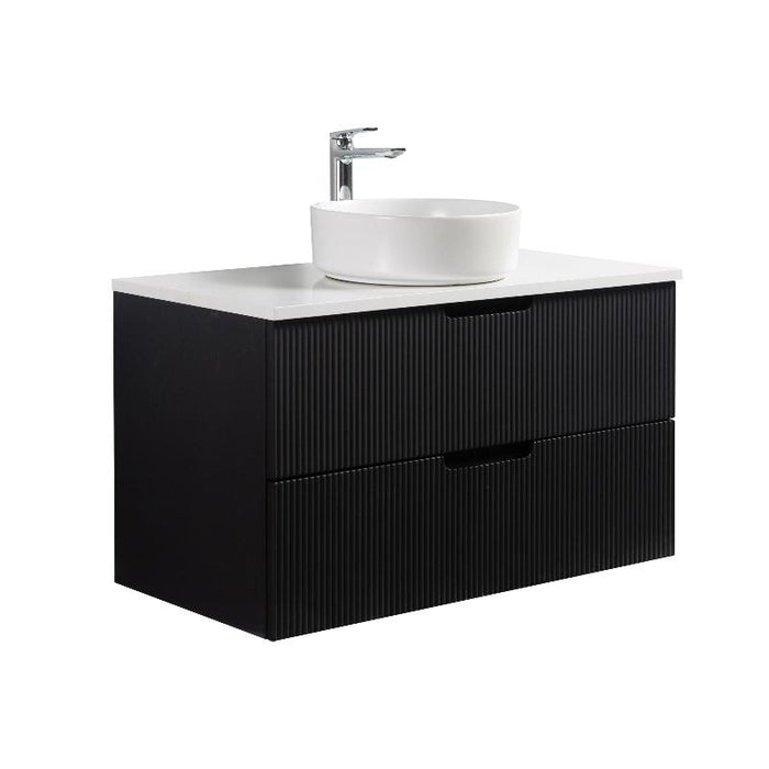 Indulge | Kelsa 900 Fluted Matte Black Wall Hung Vanity