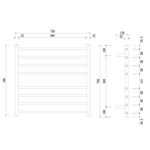 Mirage Star Champagne 8 Bar Wide Heated Towel Rail