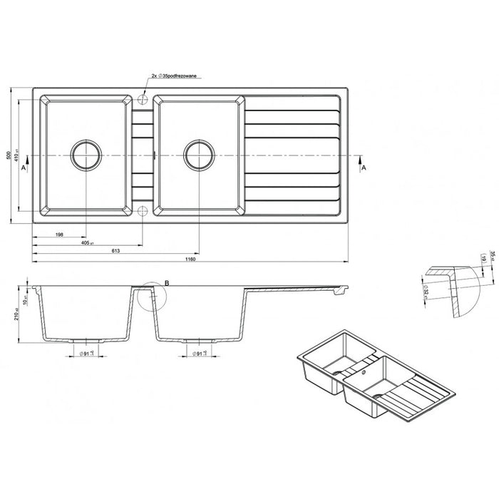 Modern National Black Granite Kitchen Sink - Acqua Bathrooms