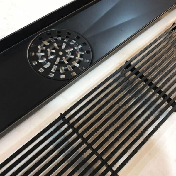 Matte Black 600mm Linear Grill Floor Waste - Acqua Bathrooms