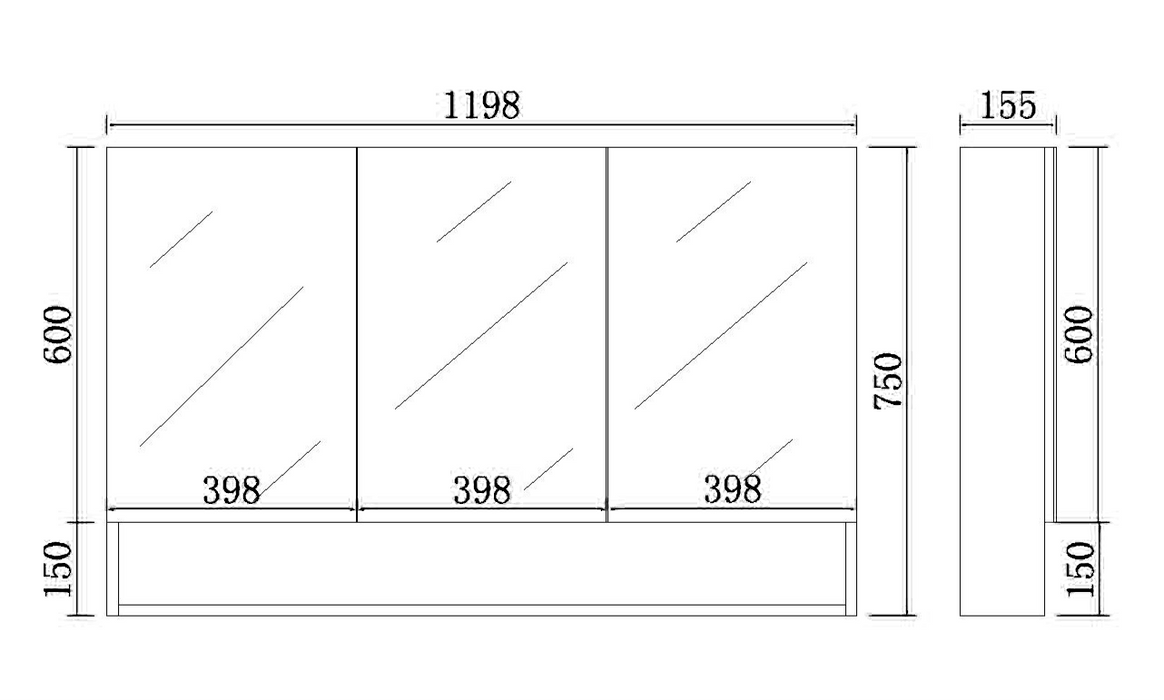 Riva 1200 Shaving Cabinet With Undershelf - Acqua Bathrooms