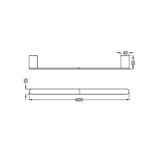 Nero | Bianca 600 mm Brushed Nickel Single Towel Rail - Acqua Bathrooms