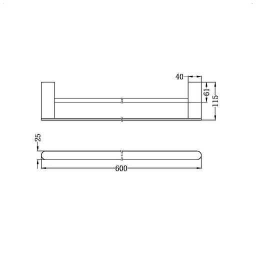 Nero | Bianca 600 mm Gun Metal Double Towel Rail - Acqua Bathrooms