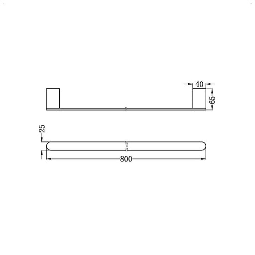 Nero | Bianca 800 mm Brushed Nickel Single Towel Rail - Acqua Bathrooms