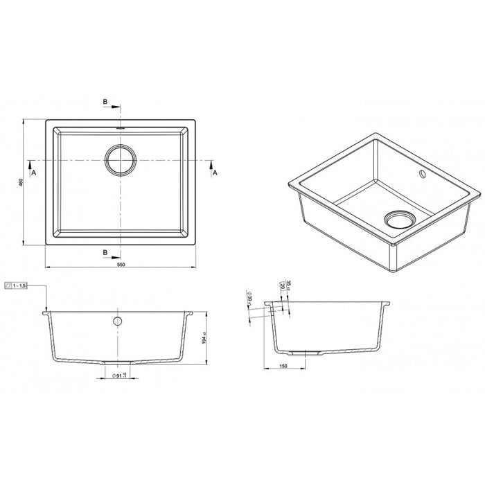 Modern National Black Granite Kitchen Sink - Acqua Bathrooms