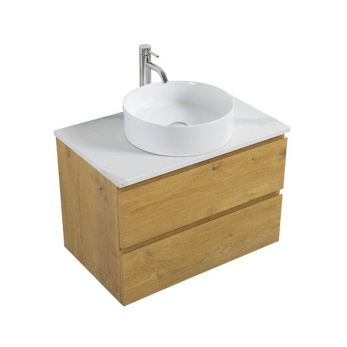 Avia 750mm Fine Oak Wall Hung Vanity With Stone Top | Indulge® - Acqua Bathrooms