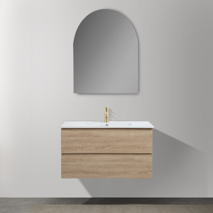 Avia 900mm White Oak Wall Hung Vanity With Ceramic Top | Indulge® - Acqua Bathrooms