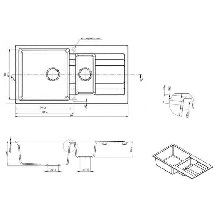 Modern National Black Granite Kitchen Sink - Acqua Bathrooms