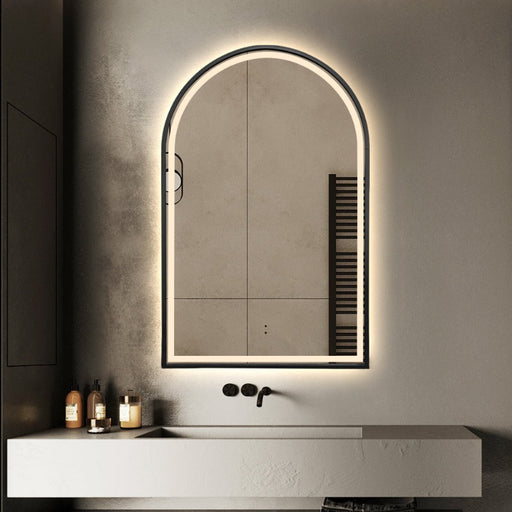 Indulge | Arched Touchless Front-Lit Matte Black  LED Mirror - Three Light Temperatures - Acqua Bathrooms