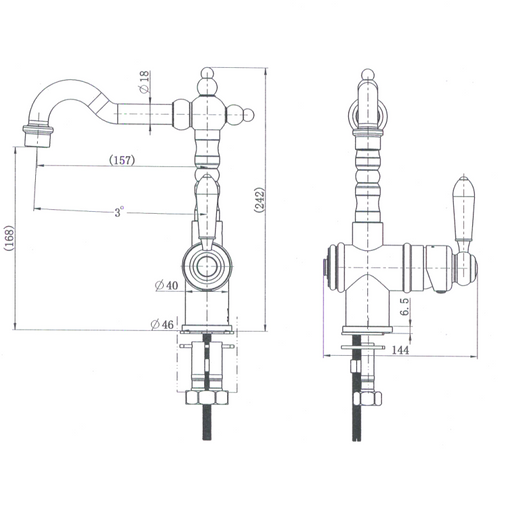 Bordeaux Traditional Matte Black High Rise Basin Mixer - Acqua Bathrooms