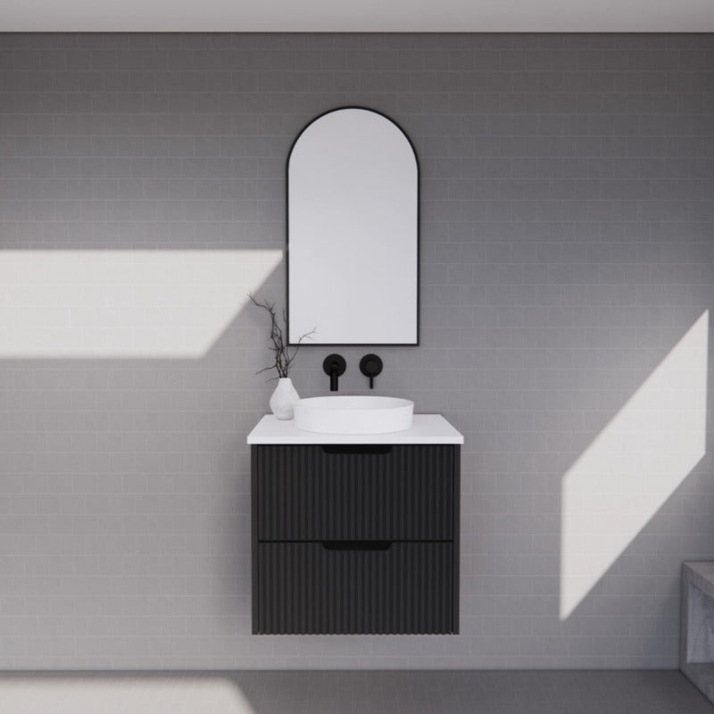 Riva | Bali 600mm Fluted Matte Black Wall Hung Vanity | Acqua Bathrooms