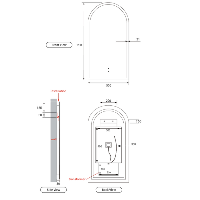 Aulic | Canterbury Arched LED Mirror - Three Dimmable Colours - Acqua Bathrooms