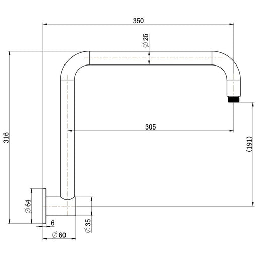 HAR016BK High Rise Shower Arm Black - Acqua Bathrooms