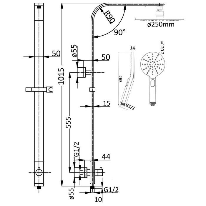 Ikon Kara Round Multifunction Shower Rail - Acqua Bathrooms