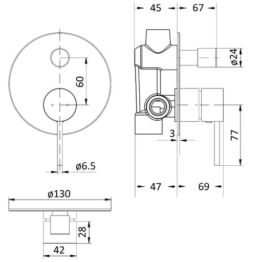 Ikon Hali Brushed Nickel Wall Diverter - Acqua Bathrooms