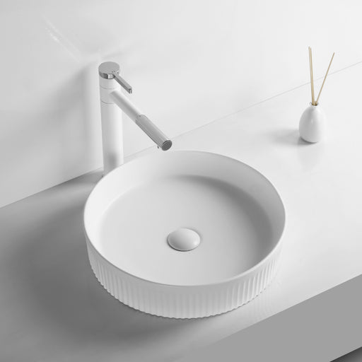 Infinity | Fluted Matte White Round Above Counter Basin - Acqua Bathrooms