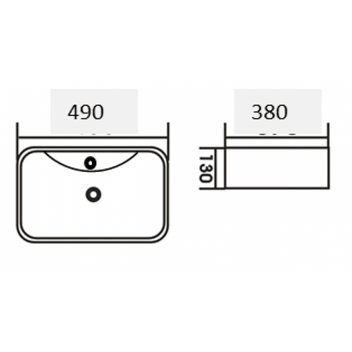 White Gloss Above Counter basin 490 x 380 x 130 mm with Tap Hole - Acqua Bathrooms