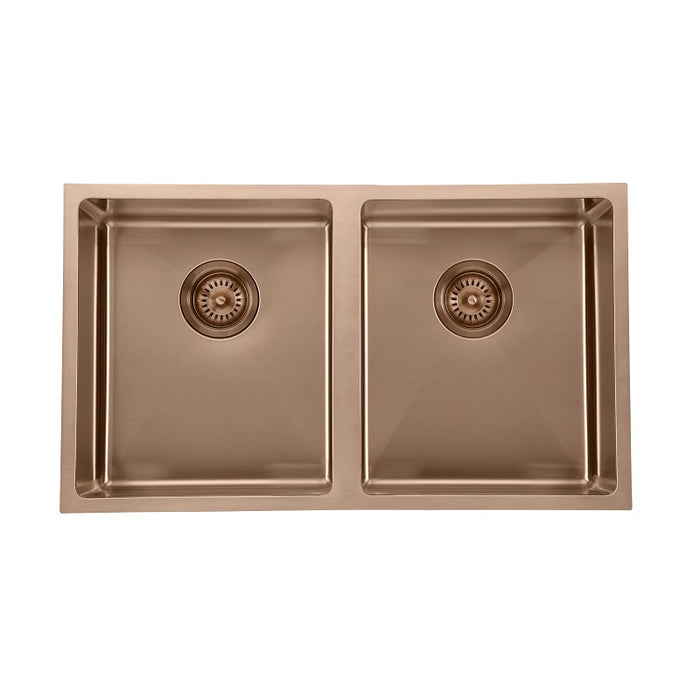 770 x 440 x 200 Copper Double Kitchen Sink - Acqua Bathrooms