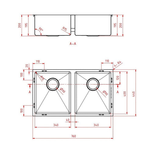 770 x 440 x 200 Gun Metal Double Kitchen Sink - Acqua Bathrooms