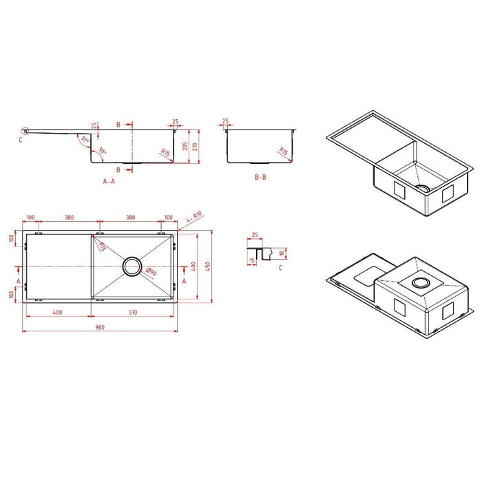 960 x 450 x 200 mm Kitchen Sink - Acqua Bathrooms