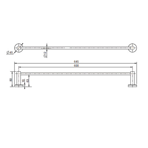 Mirage 600 mm Champagne Single Towel Rail - Acqua Bathrooms