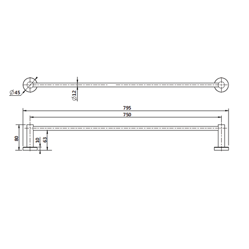 Mirage Champagne 750 mm Single Towel Rail - Acqua Bathrooms