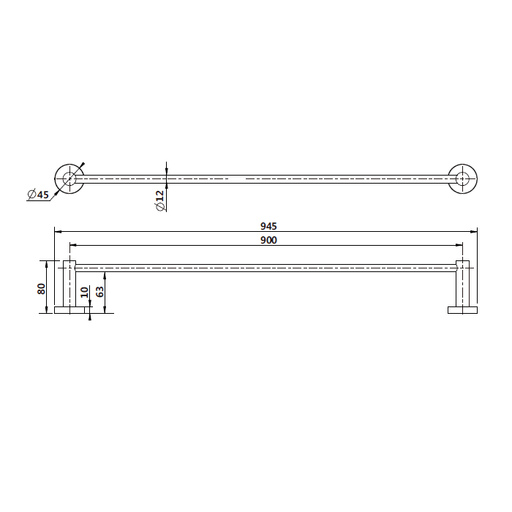 Mirage  Black 900 mm Single Towel Rail - Acqua Bathrooms