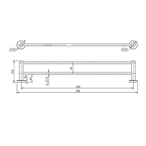 Mirage Black 750 mm Double Towel Rail - Acqua Bathrooms