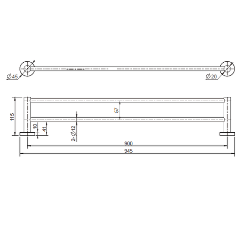 Mirage Black 900 mm Double Towel Rail - Acqua Bathrooms