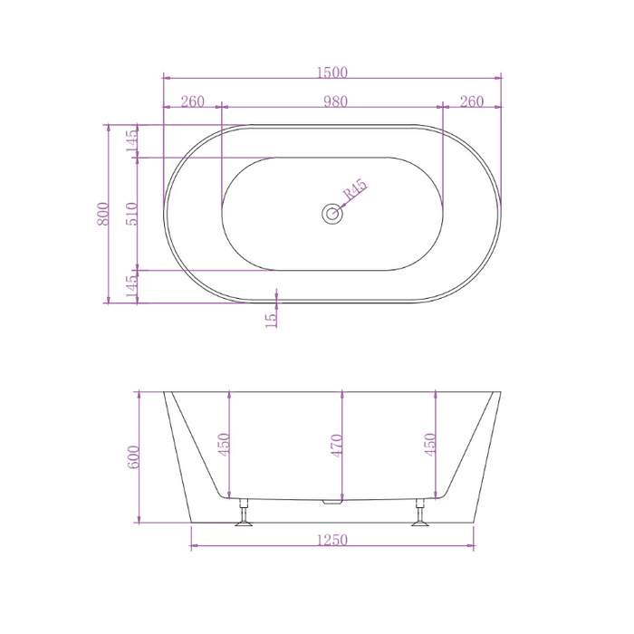 Mia Matte White 1500 Round Freestanding Bathtub - Acqua Bathrooms